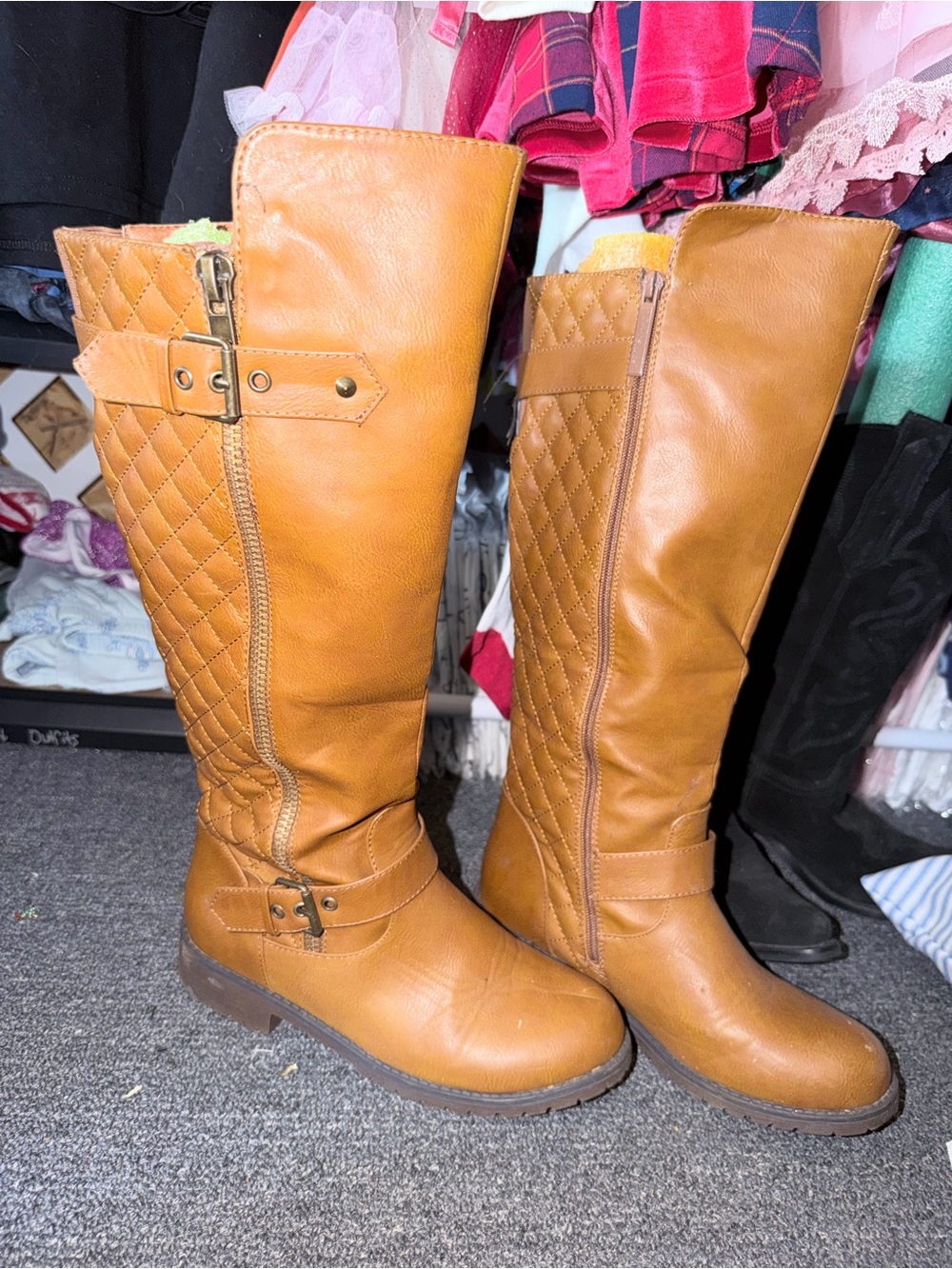 Women's Tall Quilted Strap Riding Boots - Tan